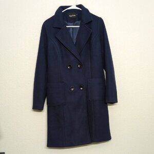 ChouYatou Women’s Navy Double-Breasted Peacoat Classic Winter Wool Coat Size M